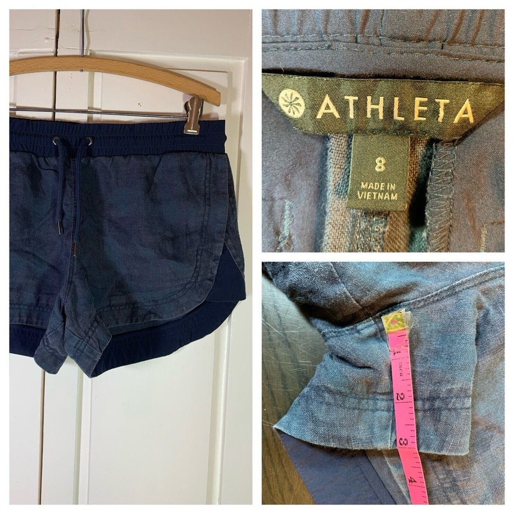 Athleta Linen Beachside‎ Bali Shorts Women's 8Blue Faded Camo 3" 211109 Pull On
